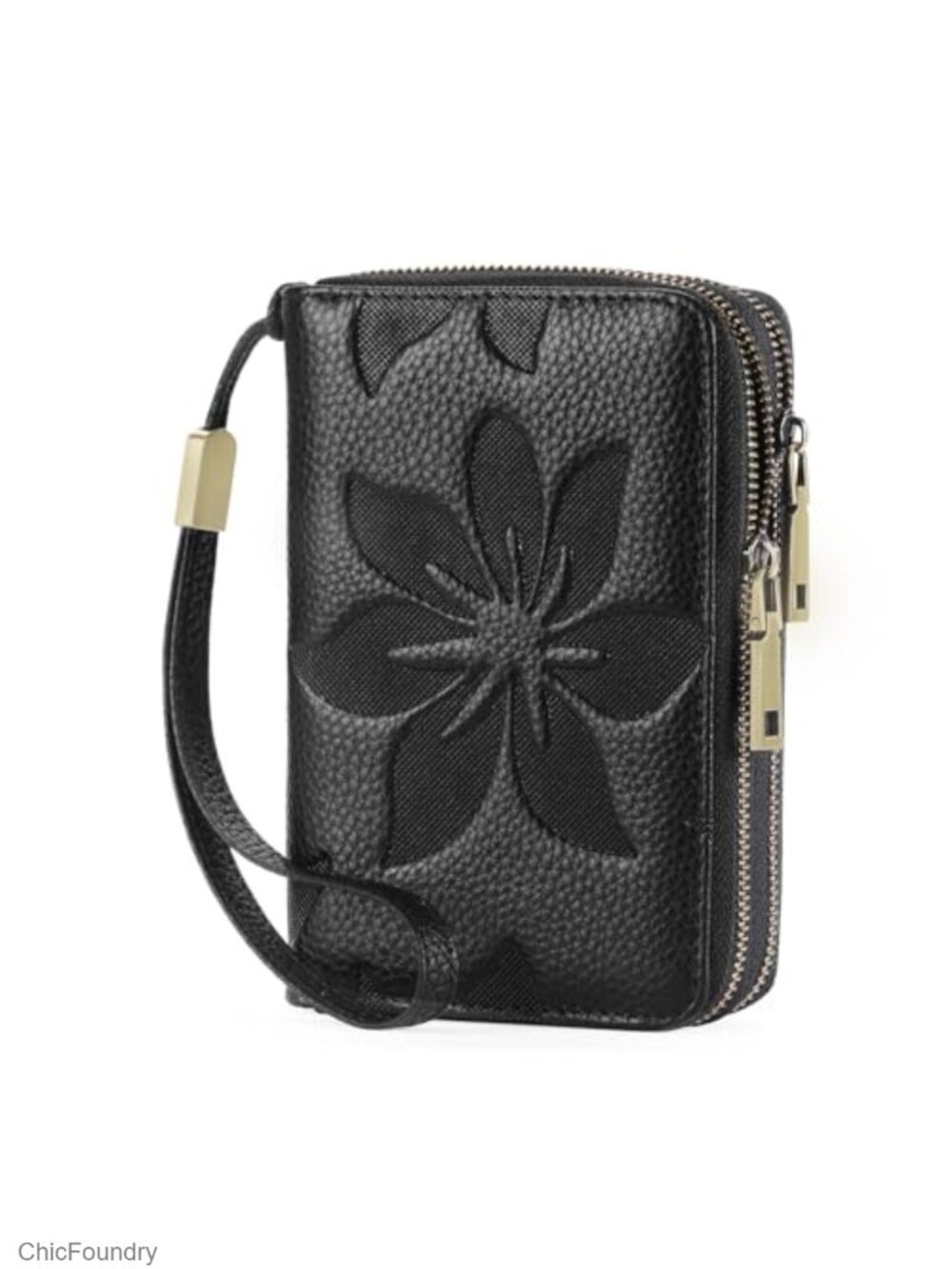 Women's RFID Blocking Leather Wallet Double Zip Wristlet with Card Slots